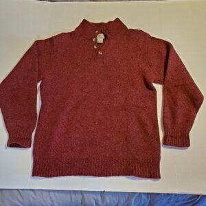L L Bean Men's Sweater Red/Burgandy 100% Lambs Wool Henley Style Size L